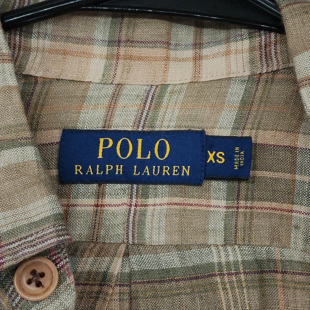 Polo Ralph Lauren Linen Button Down Shirt XS Men Fern Red Plaid Great Escape NEW